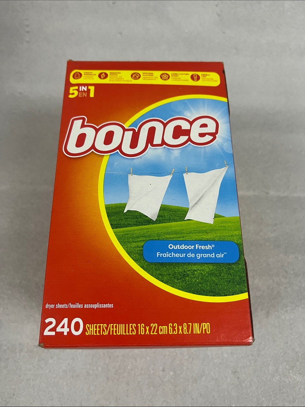 Bounce Outdoor Fresh Dryer Sheets - Orange & Blue Box 240 sheets